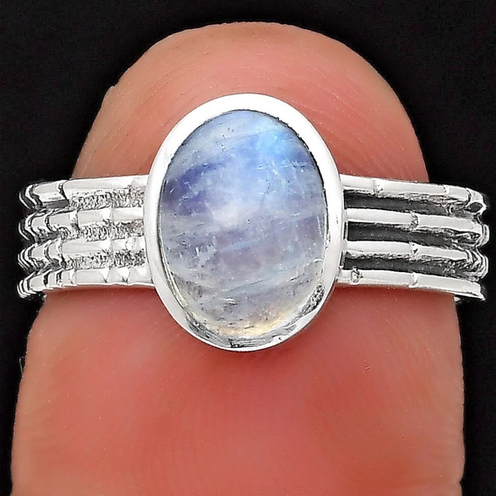 Rainbow moonstone, sterling silver rings - Picture 3 of 3